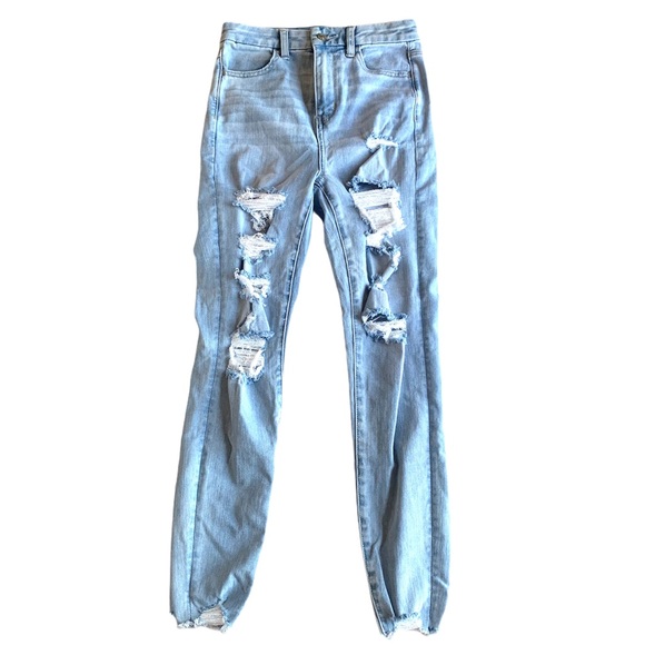 American Eagle Outfitters Denim - American Eagle | Hi-Rise Distressed Raw Hem Denim